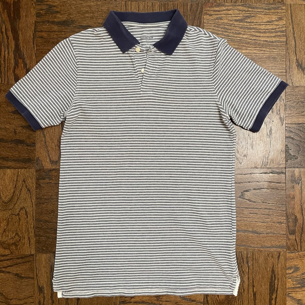 Goodfellow & Co. Loring Knit Mesh Pique Polo Large Blue Striped Great Condition